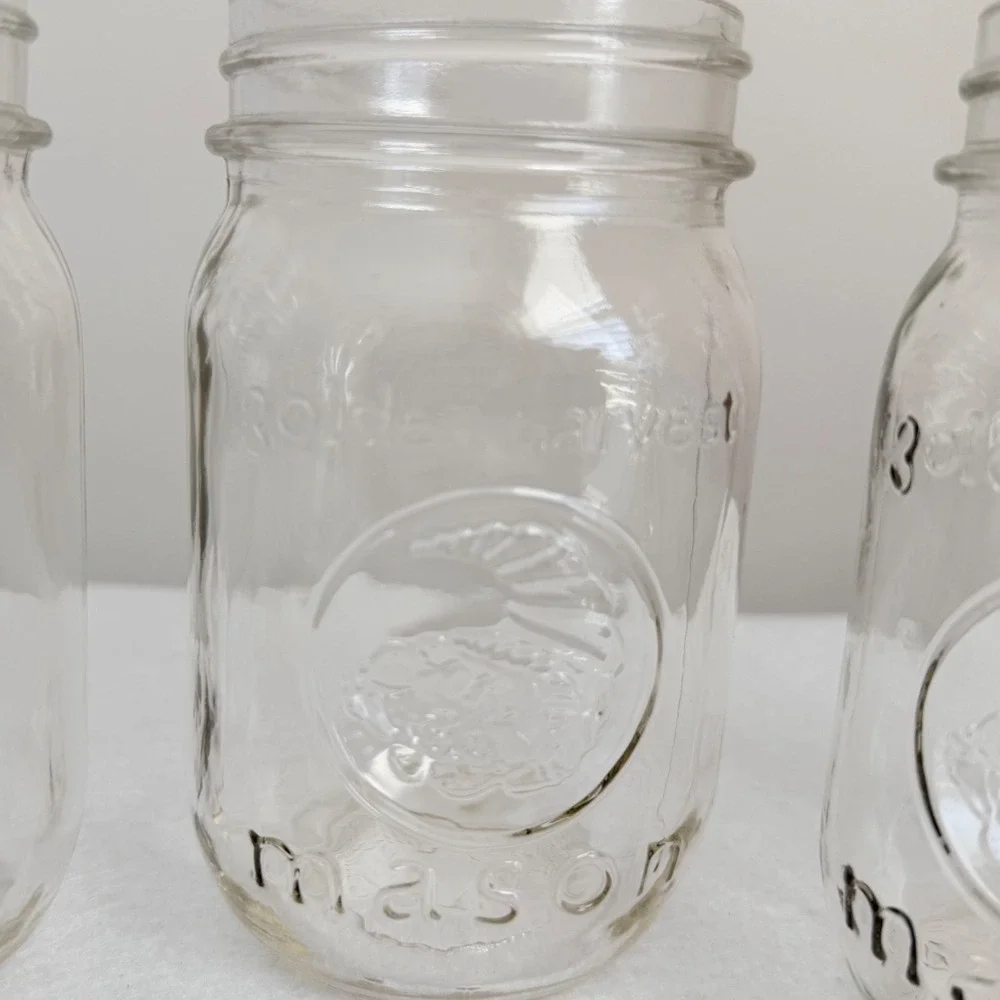 Lot 5 Vintage Golden Harvest Mason Jars Regular Mouth Clear Glass Canning